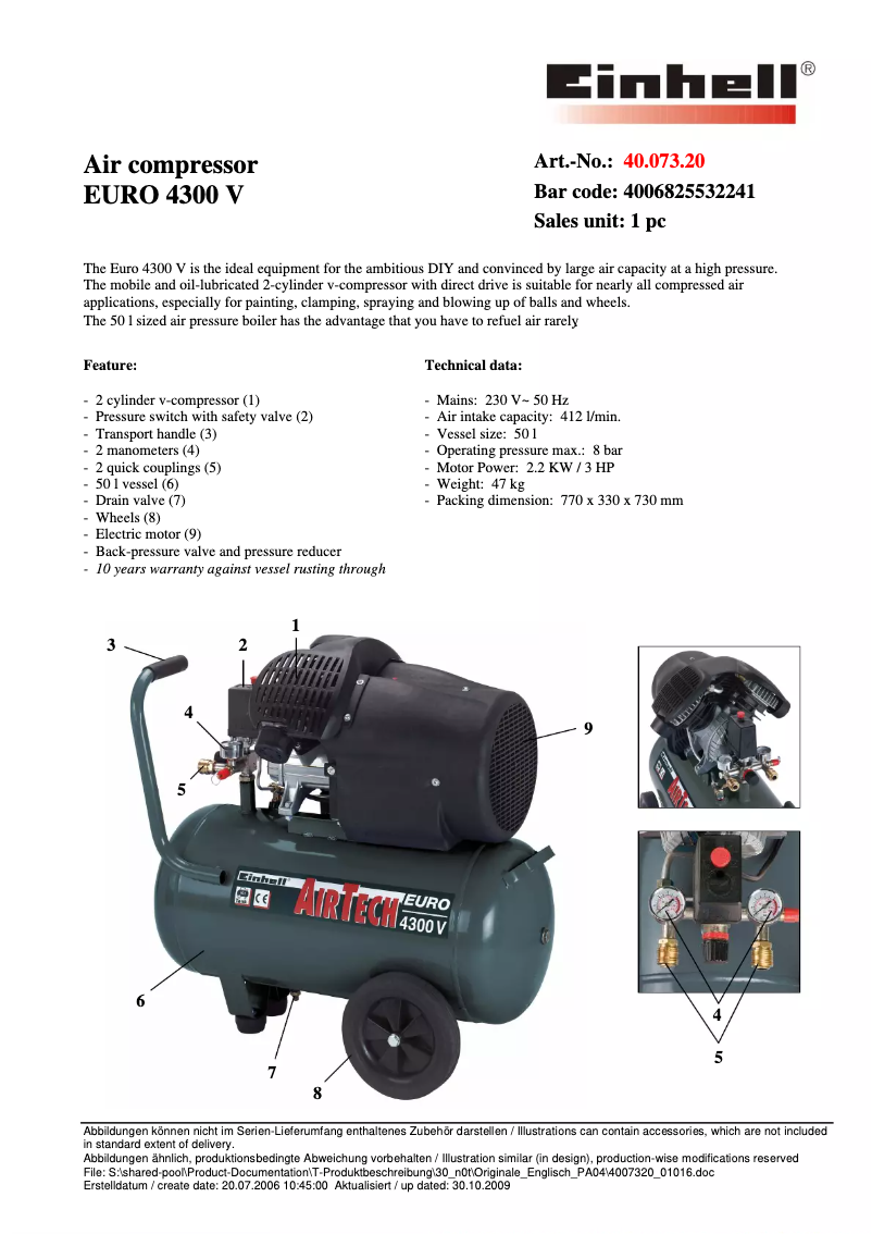 Page 1 of the manual User Manual Einhell EURO 4300 V