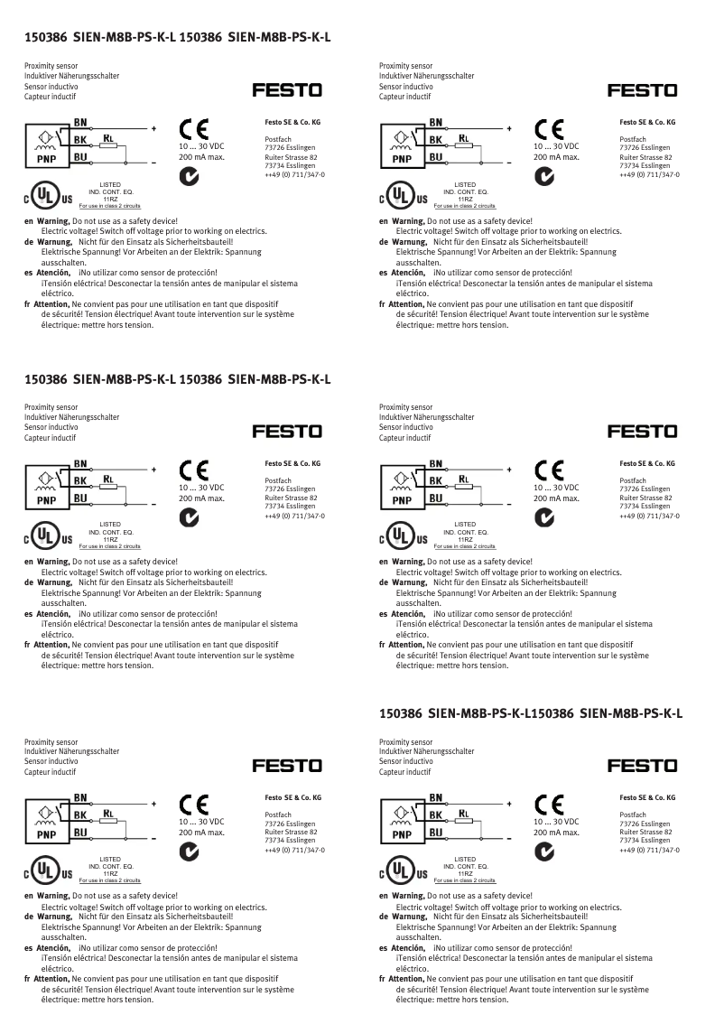 Page 1 de la notice Manuel utilisateur Festo SIEN-M8B-PS-K-L