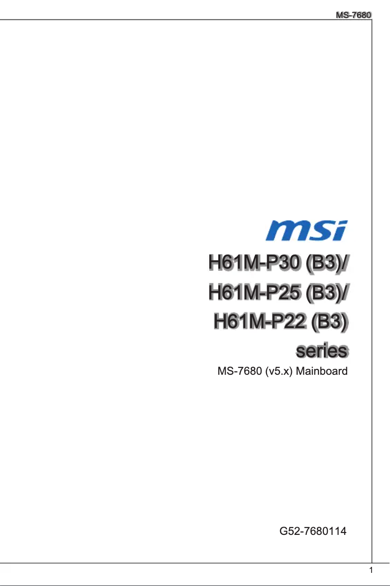 Page 1 de la notice Manuel utilisateur MSI H61M-P22