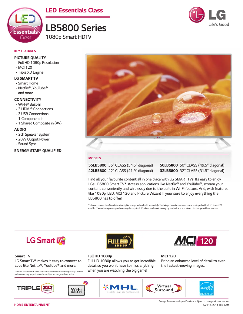 Page n°1 - Fiche technique LG 32LB5800