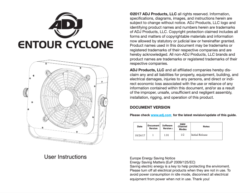 Page n°1 - Manuel utilisateur American DJ Entour Cyclone