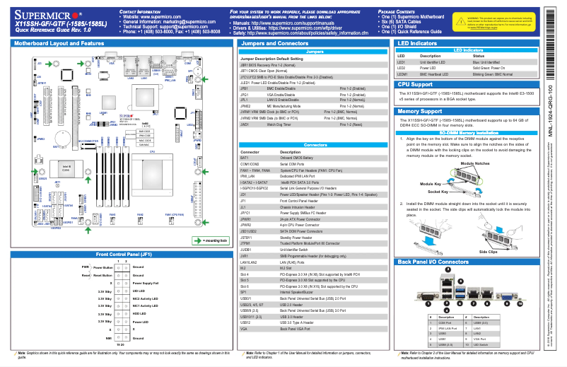 Page n°1 - Guide de démarrage rapide Supermicro X11SSH-GF-1585