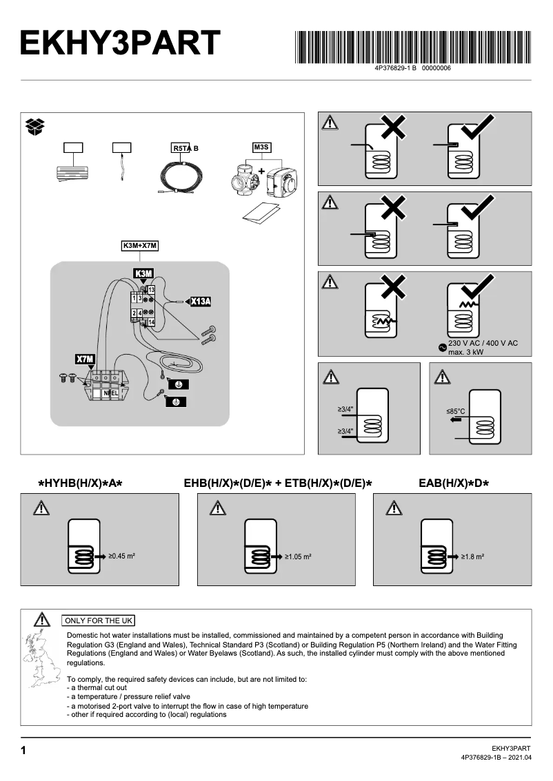 Page 1 de la notice Manuel utilisateur Daikin EKHY3PART