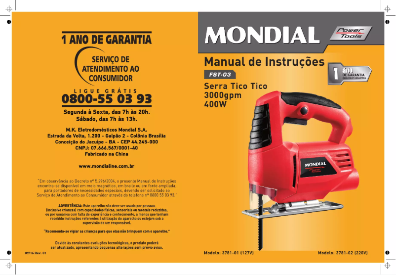 Page 1 de la notice Manuel utilisateur Mondial FST-03