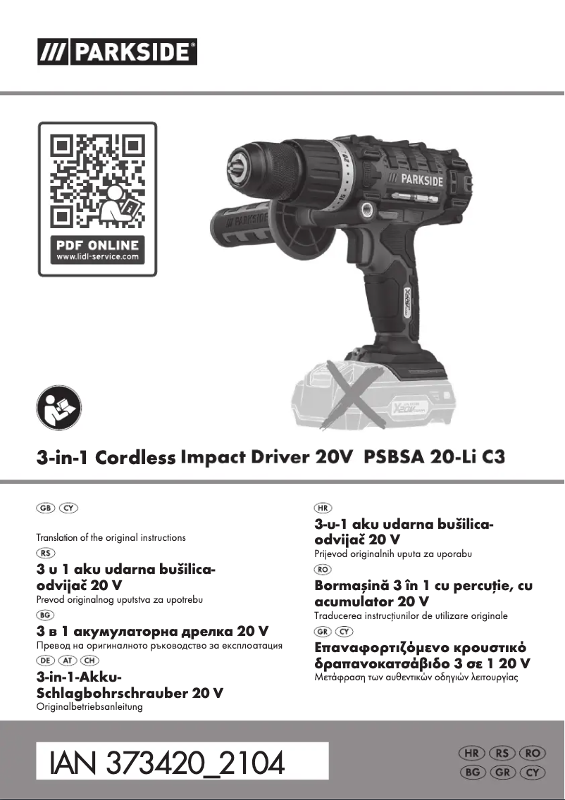 Página 1 del manual Manual de usuario Parkside PSBSA 20-Li C33