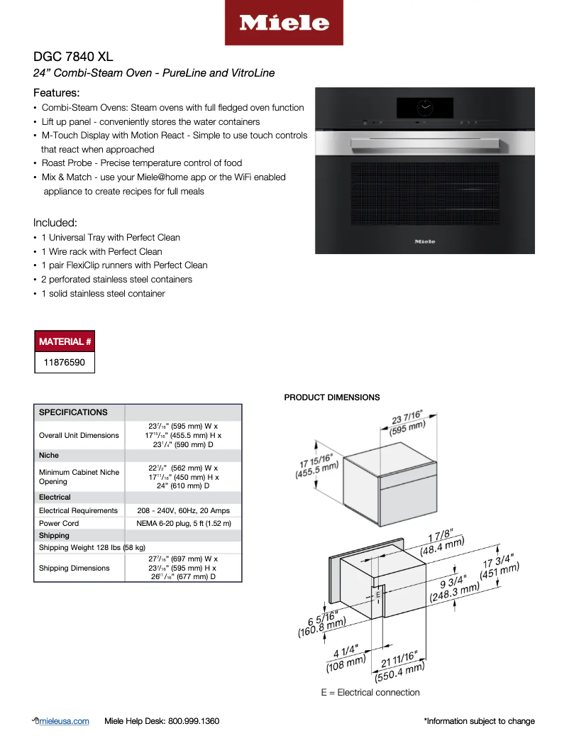Page 1 de la notice Fiche technique Miele DGC 7840 XL