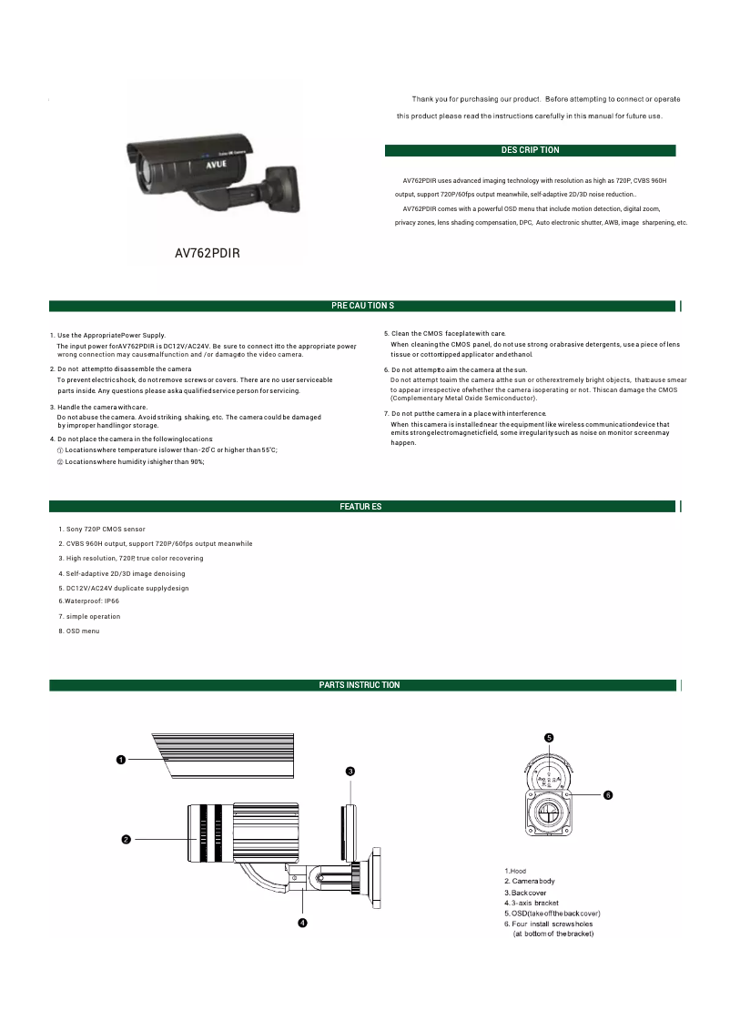 Page 1 de la notice Manuel utilisateur AVUE AV762SPIR