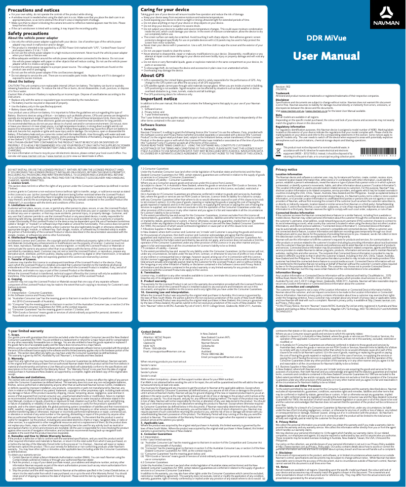 Image de la première page du manuel de l'appareil MiVue 740