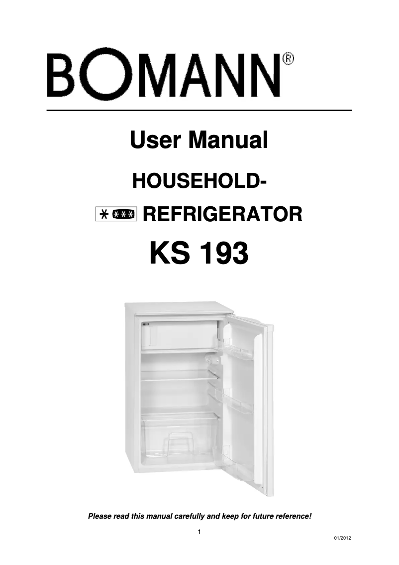 Page 1 de la notice Manuel utilisateur Bomann KS 193
