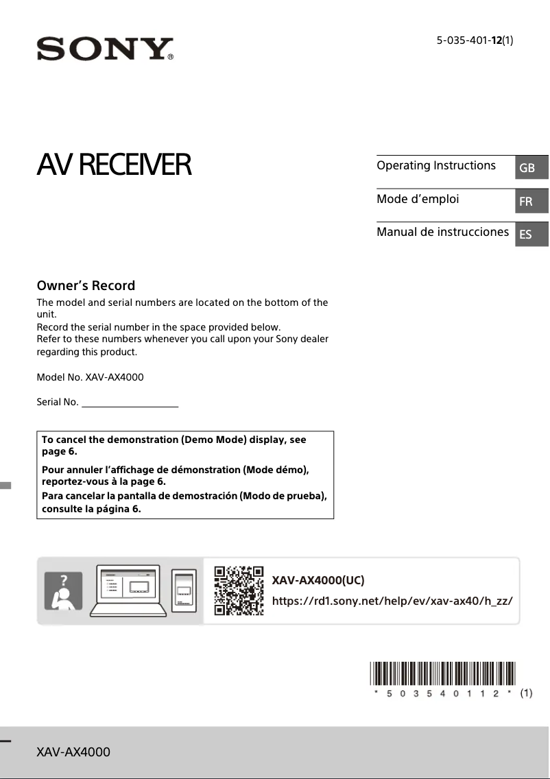 Page 1 de la notice Manuel utilisateur Sony XAV-AX4000