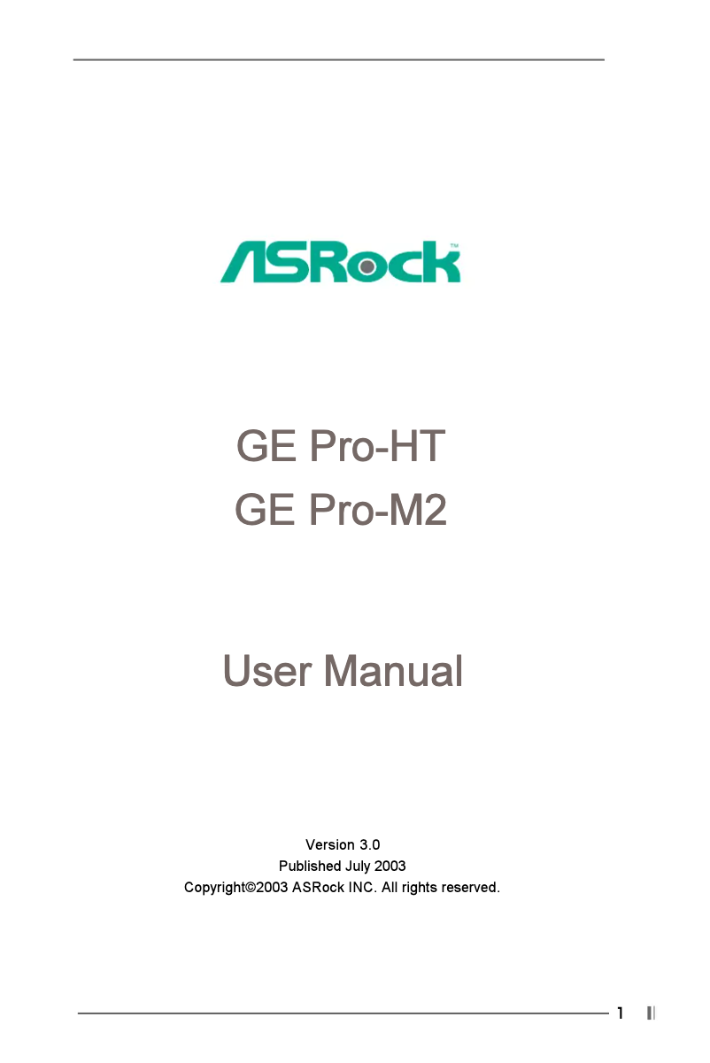 Page n°1 - Manuel utilisateur Asrock GE PRO-M2