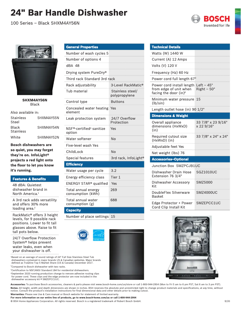 Page n°1 - Fiche technique Bosch SHXM4AY56N