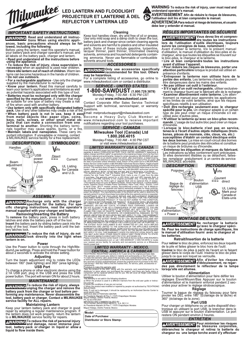 Page 1 de la notice Manuel utilisateur Milwaukee 2362-20