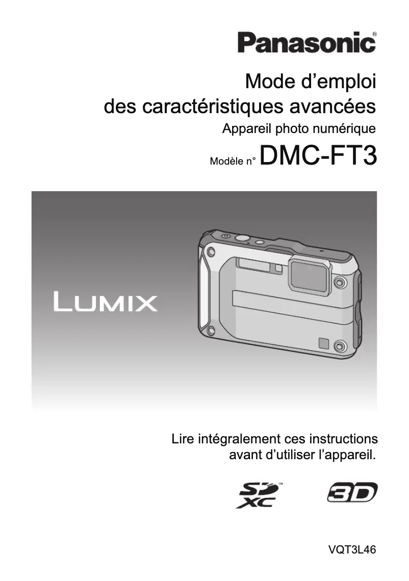 Page 1 de la notice Manuel utilisateur Panasonic Lumix DMC-FT3