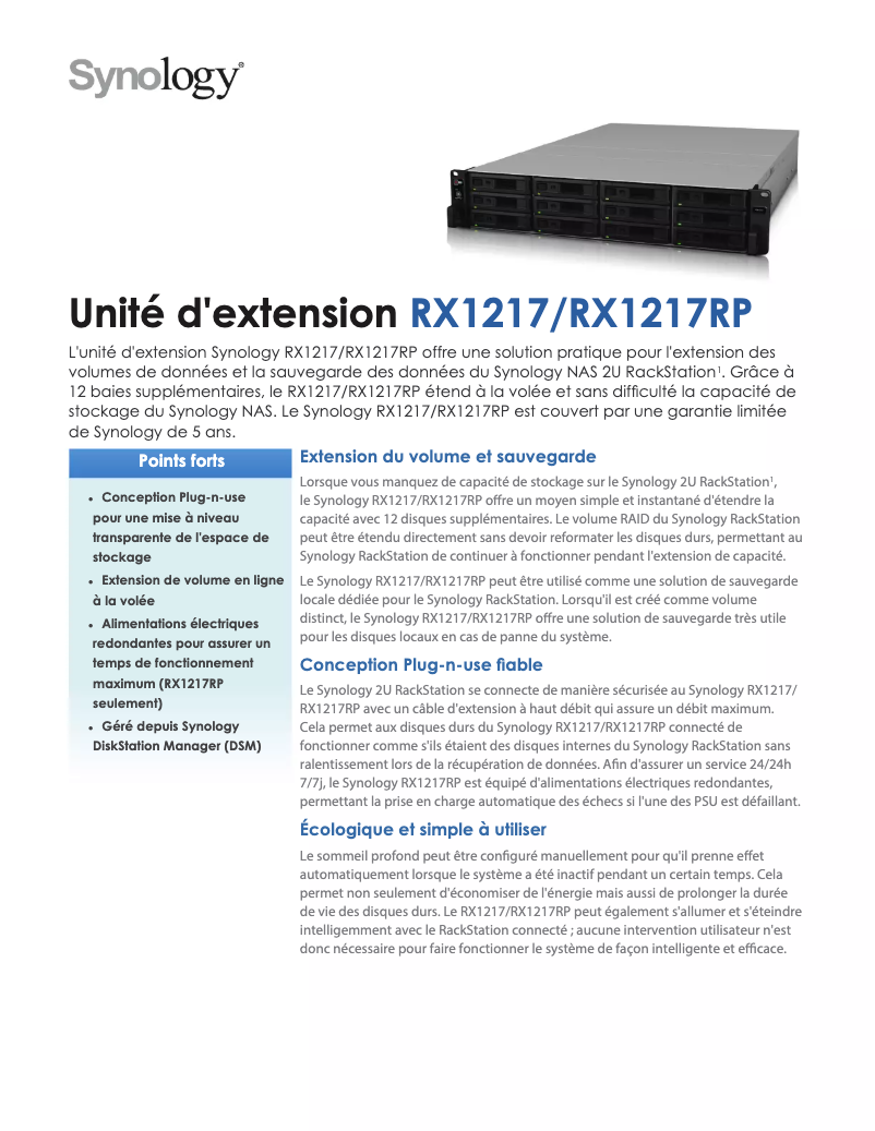 Page n°1 - Fiche technique Synology RX1217RP
