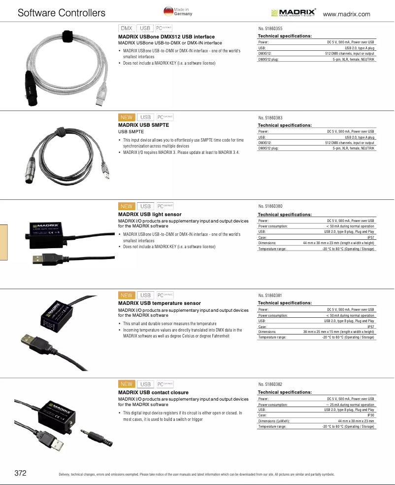 Page 1 de la notice Catalogue Madrix USB Contact Closure