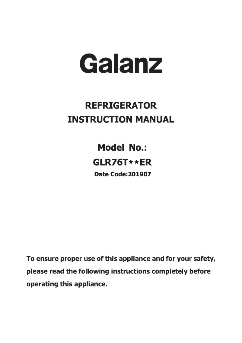 Page 1 de la notice Manuel utilisateur Galanz GLR76TBKER