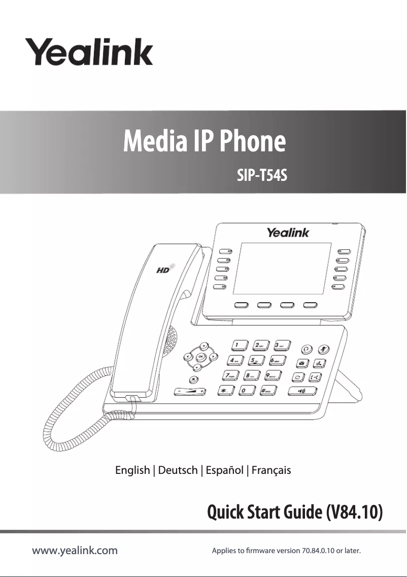 Page 1 de la notice Guide de démarrage rapide Yealink SIP-T54S