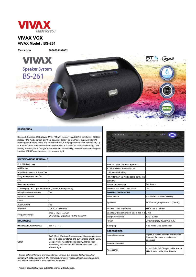 Image de la première page du manuel de l'appareil BS-261