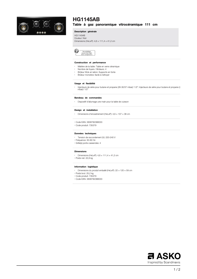 Image de la première page du manuel de l'appareil HG1145AB