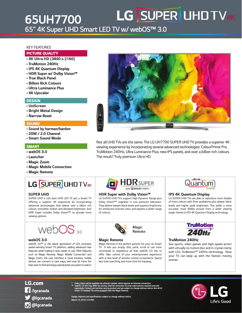 Page n°1 - Fiche technique LG 65UH7700