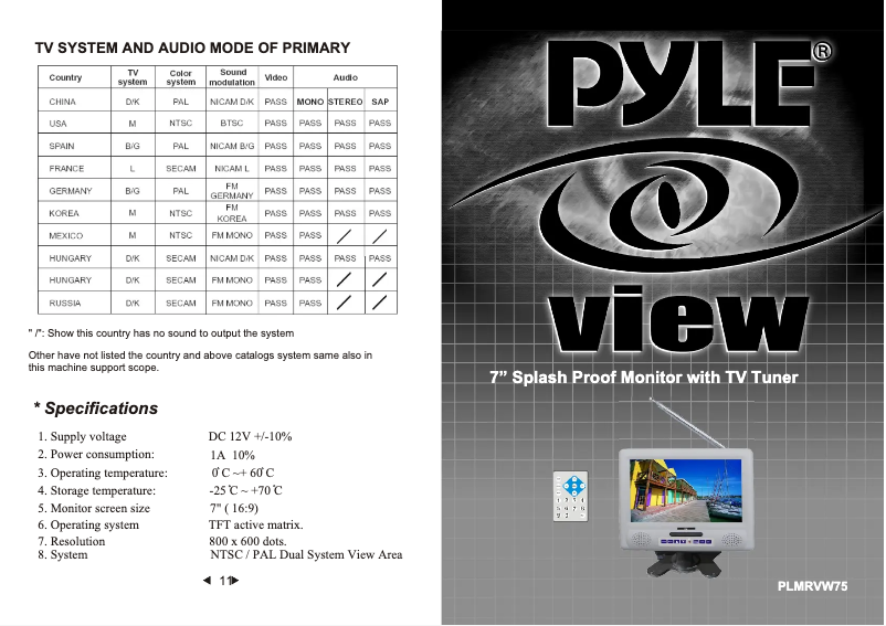 Image de la première page du manuel de l'appareil PLMRVW75