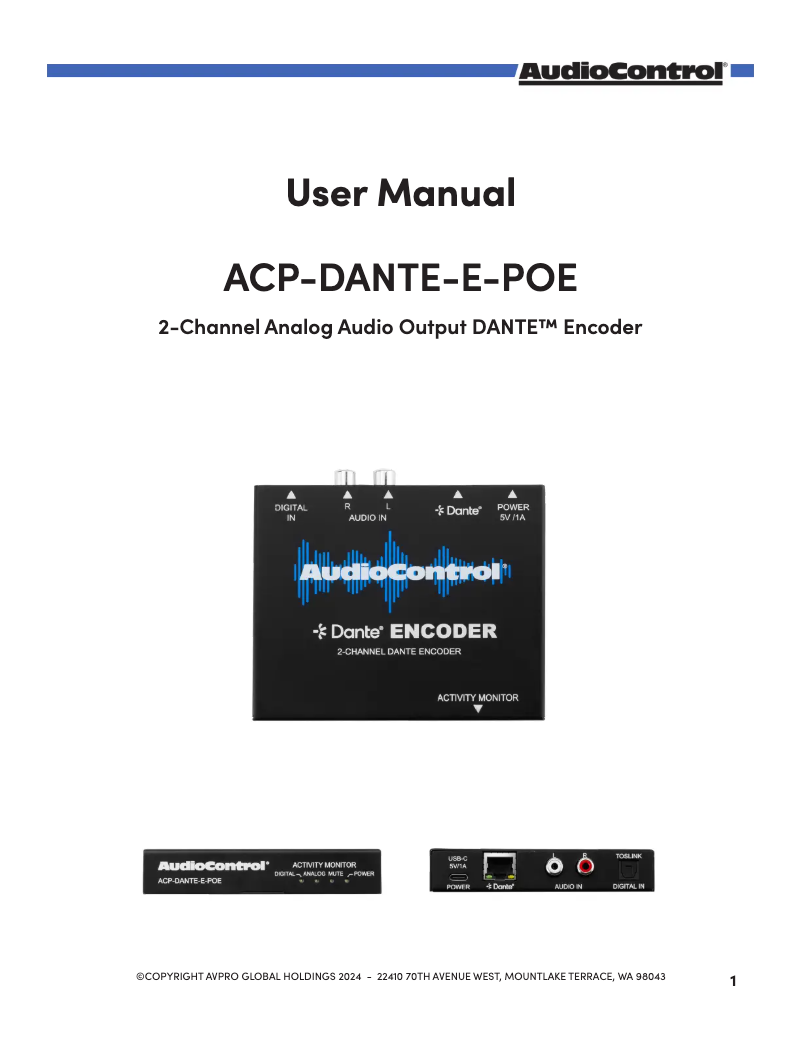 Page 1 de la notice Manuel utilisateur AudioControl DANTE Encoder