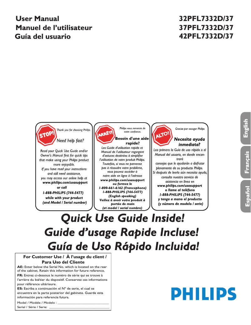 Page 1 de la notice Manuel utilisateur Philips 37PFL7332D