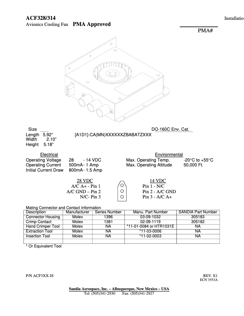 Page 1 de la notice Manuel utilisateur Sandia Aerospace ACF314