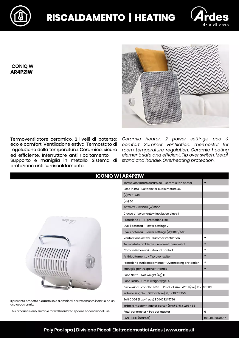 Página 1 del manual Ficha técnica Ardes AR4P21W