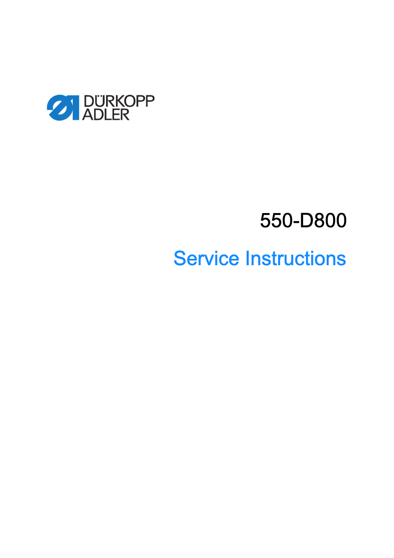Page n°1 - Manuel utilisateur Dürkopp Adler 550-D800