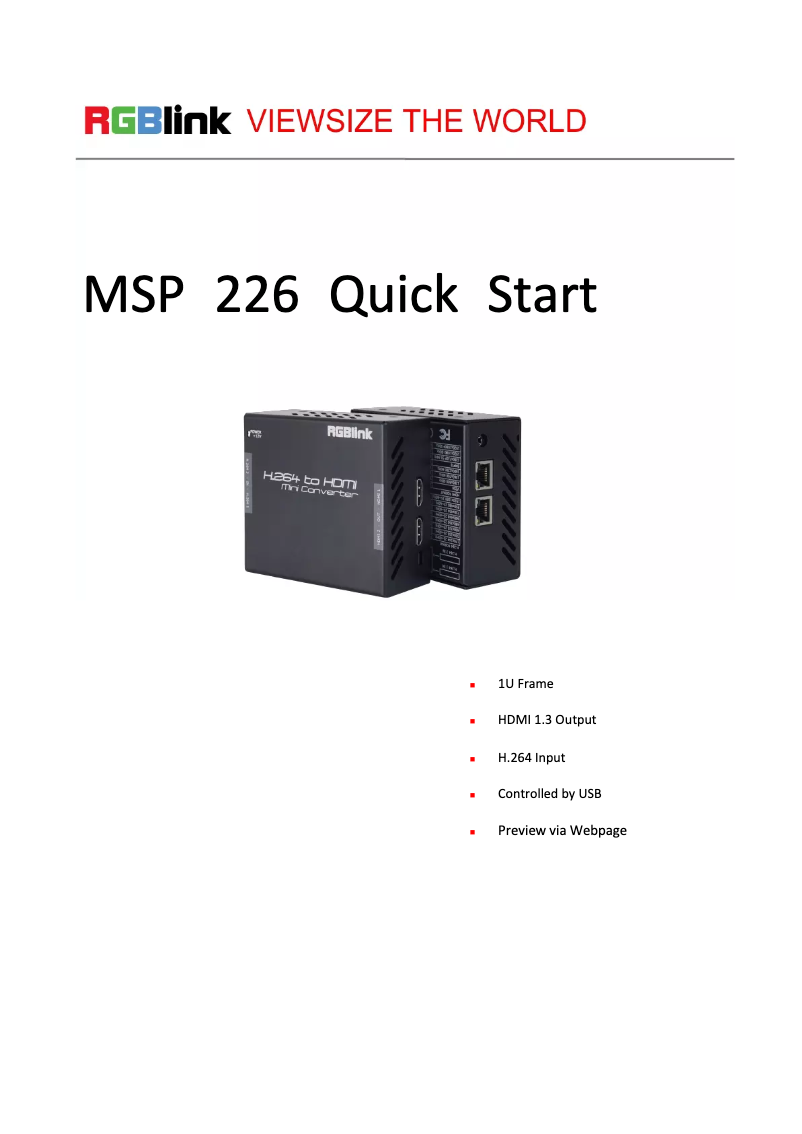 Page 1 de la notice Manuel utilisateur RGBlink MSP 226