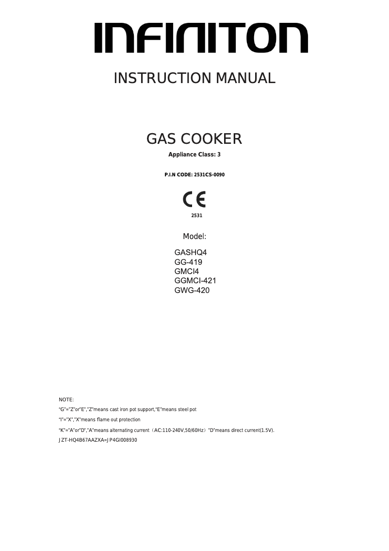 Page n°1 - Manuel utilisateur Infiniton GWG-420