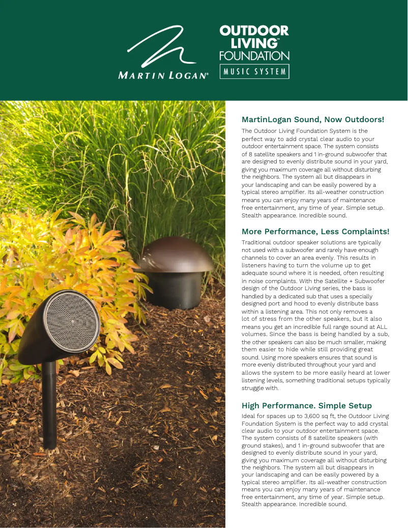 Page n°1 - Fiche technique Martin Logan Outdoor Living Foundation ODFS81SYS