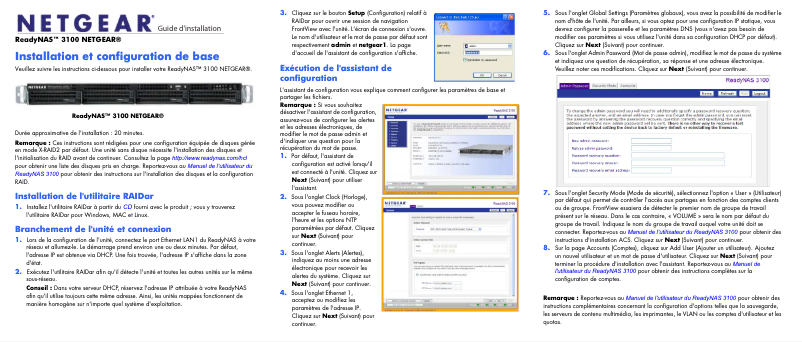 Page 1 de la notice Guide d'installation Netgear ReadyNAS RRP4410