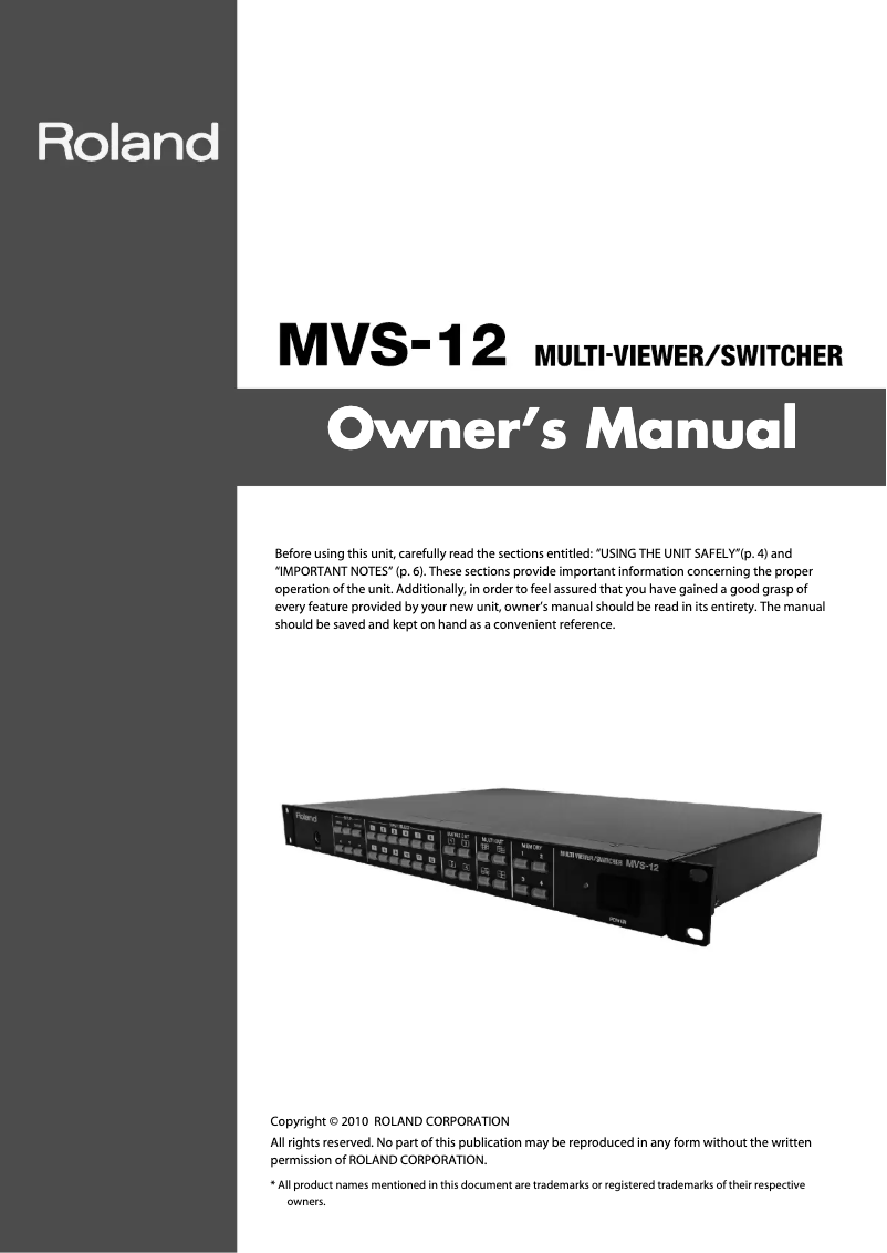 Page n°1 - Manuel utilisateur Roland MVS-12