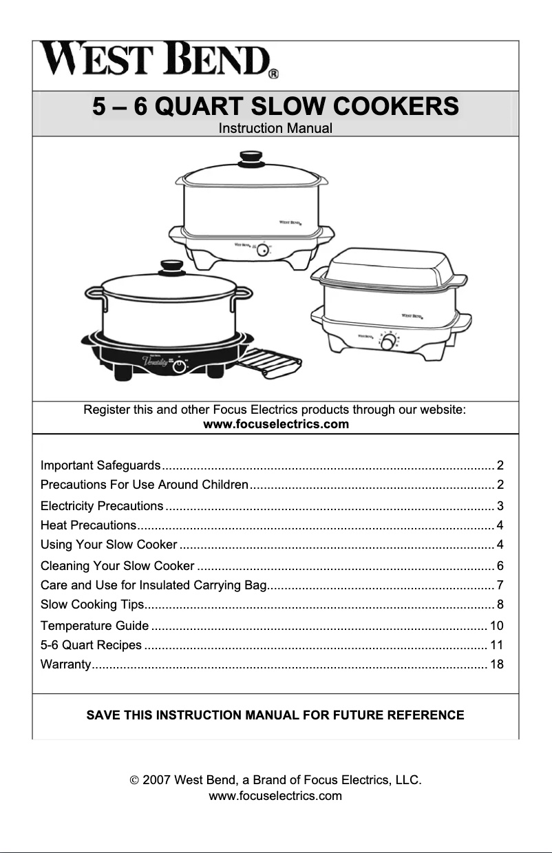 Page n°1 - Manuel utilisateur WestBend Versatility 84866