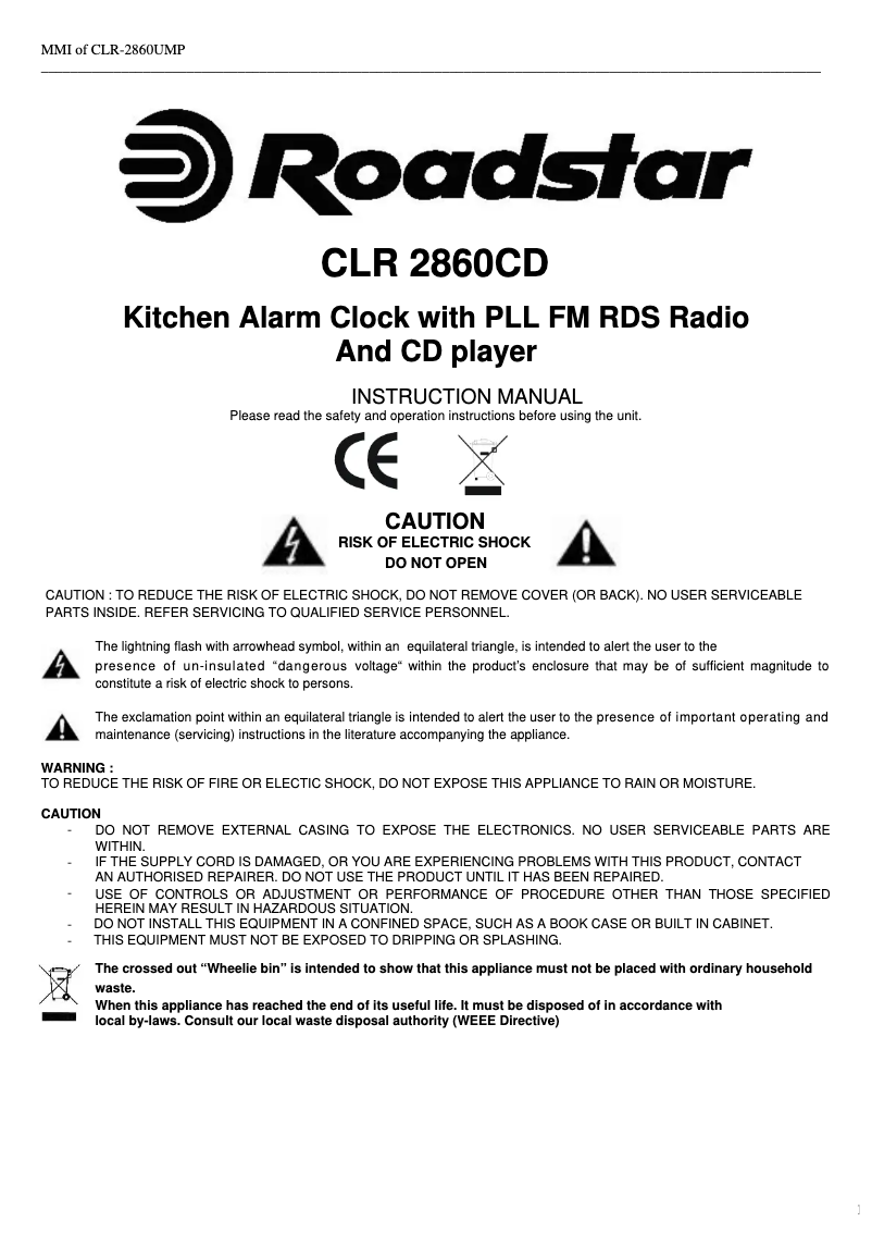 Image de la première page du manuel de l'appareil CLR-2860CD