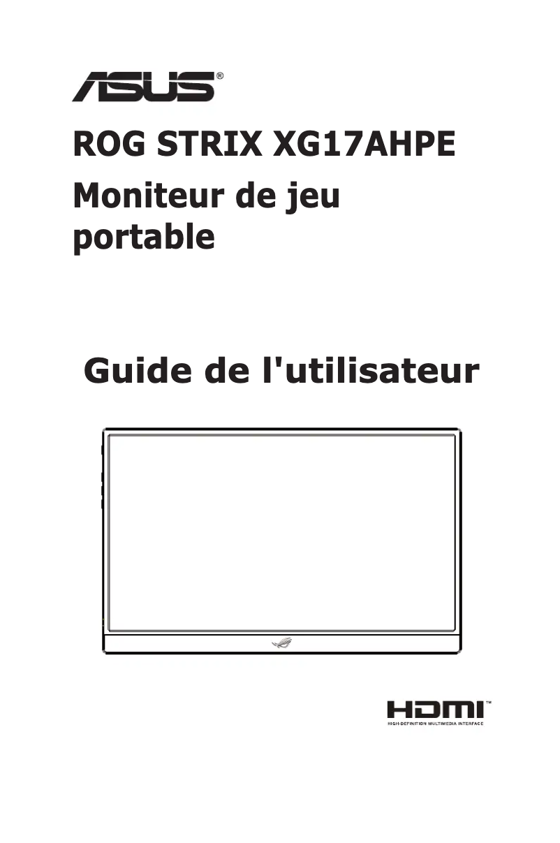 Image de la première page du manuel de l'appareil ROG Strix XG17AHPE