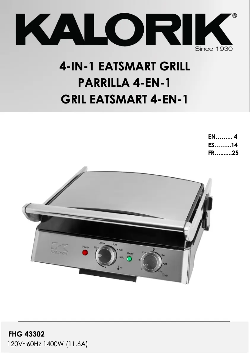 Página 1 del manual Manual de usuario Kalorik FHG 43302 SS