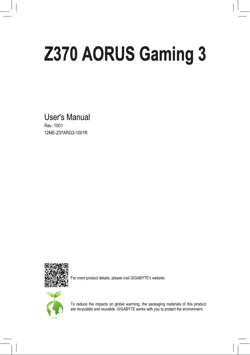 Page n°1 - Manuel utilisateur Gigabyte Z370 Aorus Gaming 3
