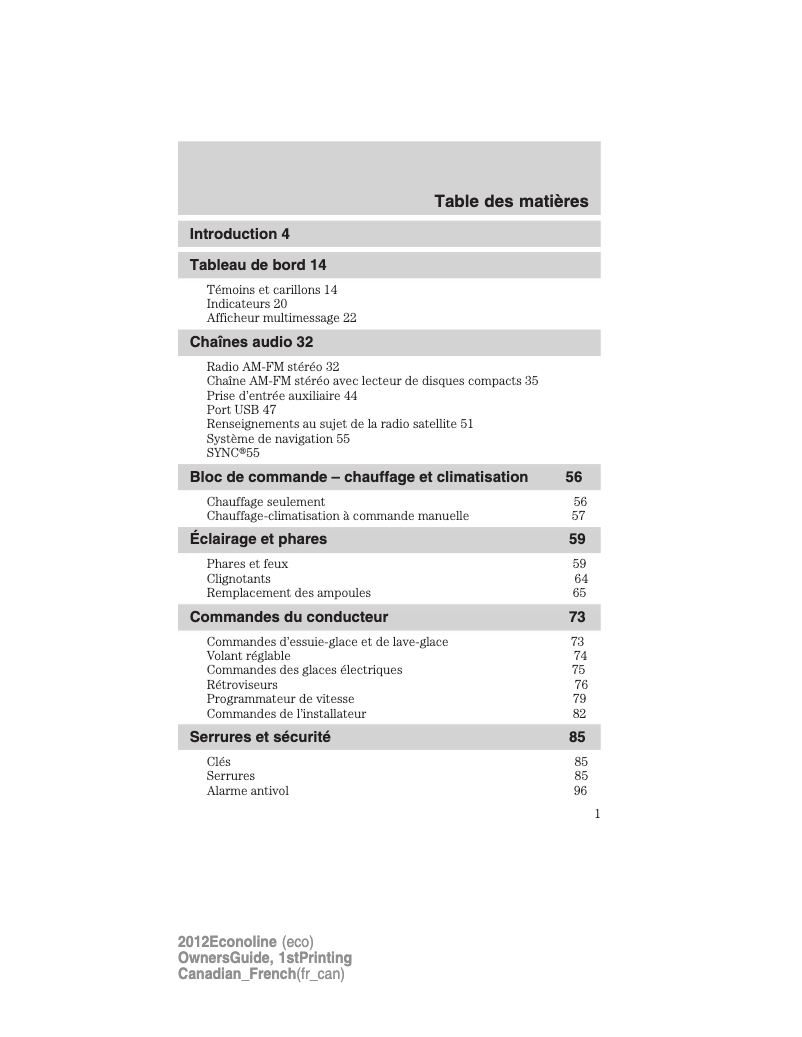 Page n°1 - Manuel utilisateur Ford E-350 (2012)