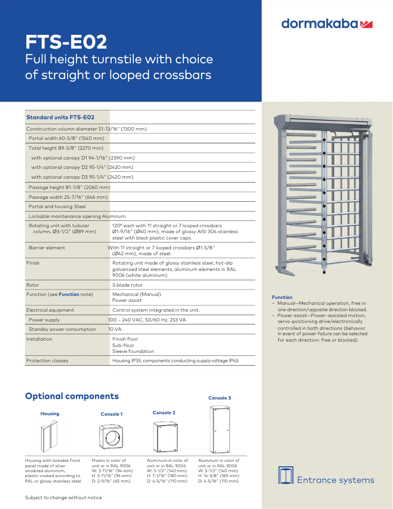 Page 1 de la notice Manuel utilisateur Dormakaba FTS-E02