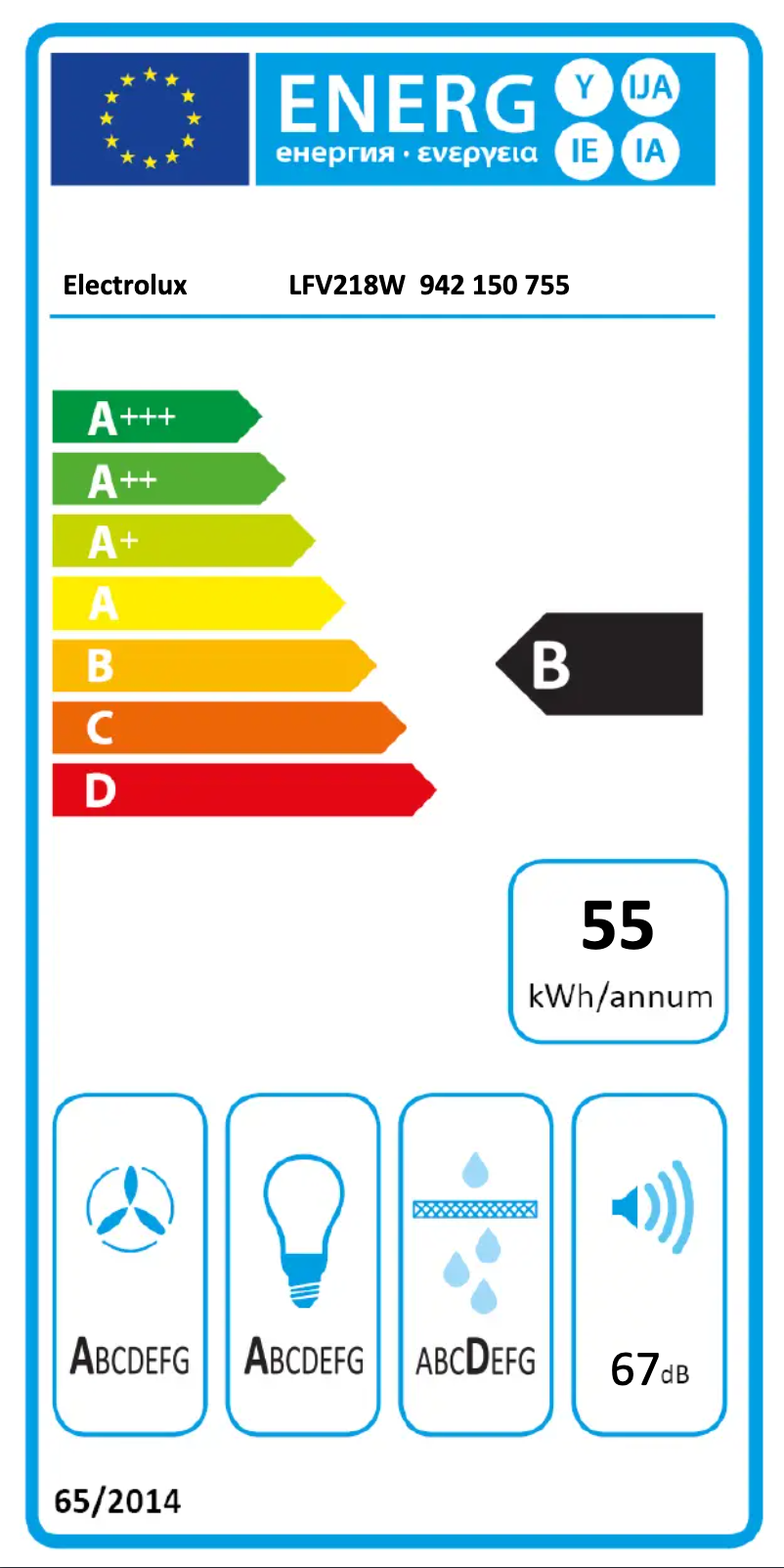 Page 1 de la notice Label énergétique Electrolux LFV218W