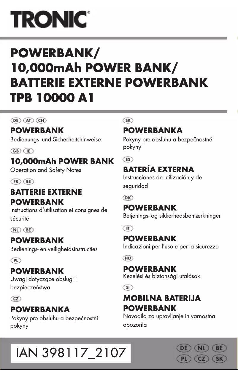Page 1 de la notice Manuel utilisateur Tronic HG08280A
