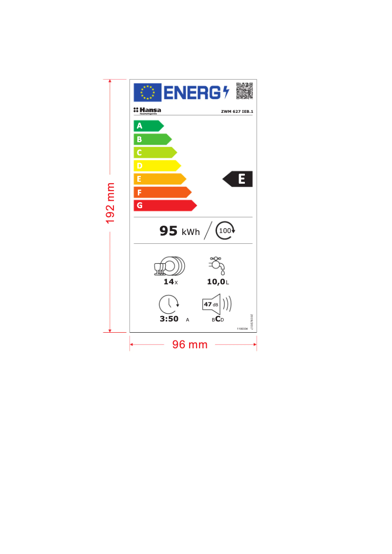 Page n°1 - Label énergétique Hansa ZWM 627 IEB.1