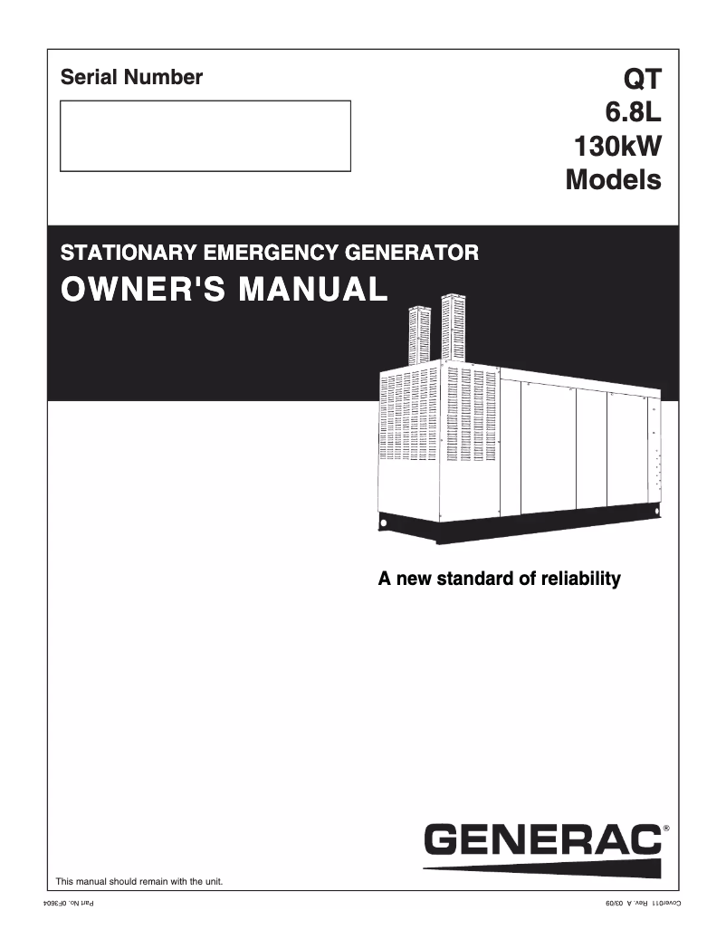Page n°1 - Manuel utilisateur Generac QT13068JNAN