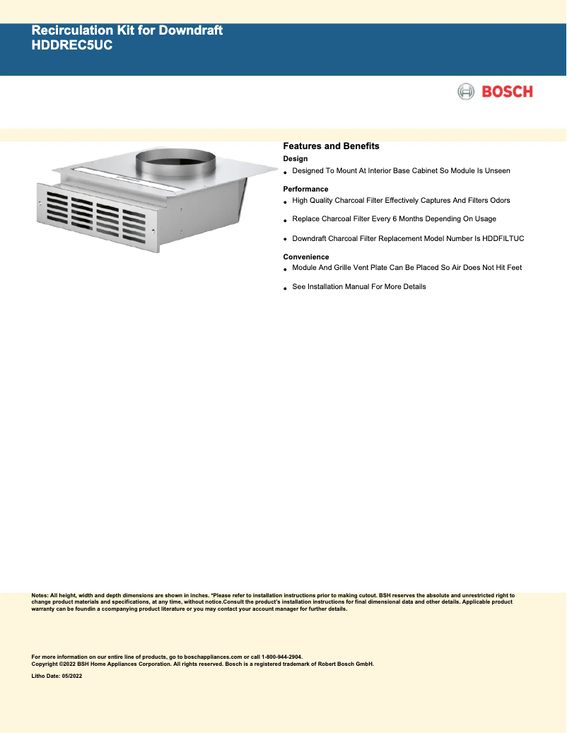 Page 1 de la notice Fiche technique Bosch HDDREC5UC