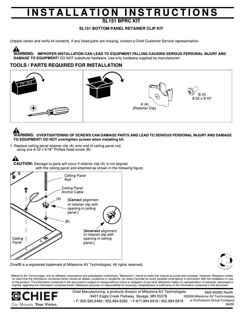 Page 1 de la notice Manuel utilisateur Chief SL151