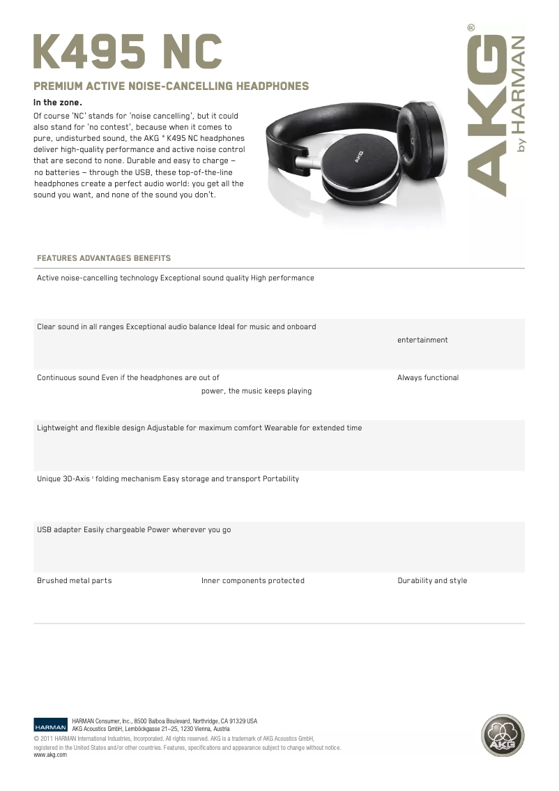 Page n°1 - Manuel utilisateur AKG K 495 NC